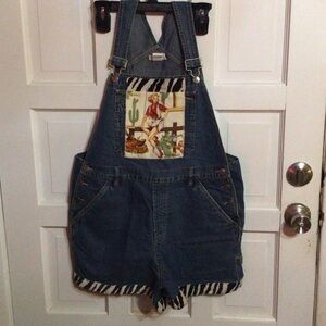 Denim Overalls with Western Print Pocket